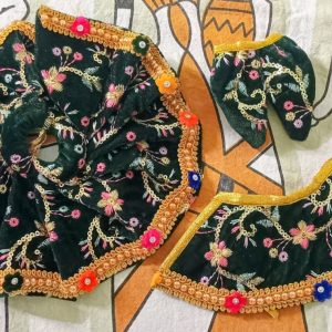 Radha Rani Dress with Chunni Designer Poshak Teal Dark Green Velvet